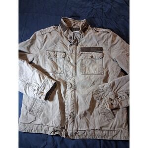 Levis Jacket Mens Large Gray Canvas Military Field Coat Quilted Lined Zip Up